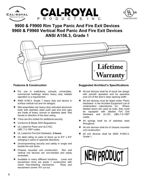 9900 & F9900 Rim Type Panic And Fire Exit Devices ... - Cal-Royal