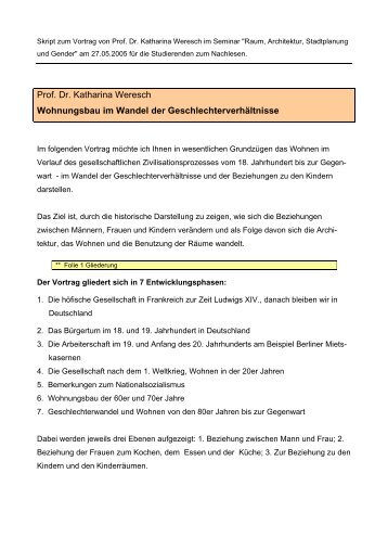 Prof. Dr. Katharina Weresch Wohnungsbau im Wandel der ...