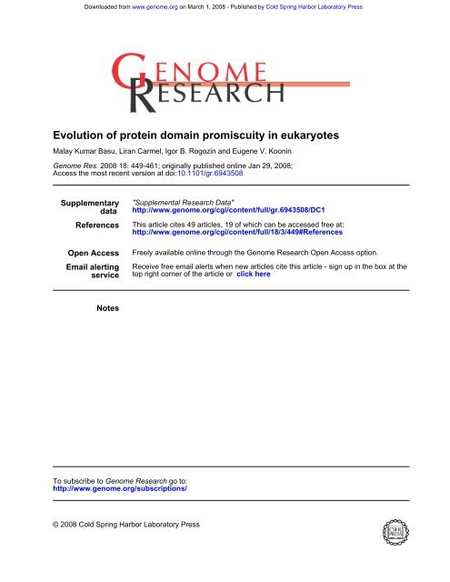 Evolution Of Protein Domain Promiscuity In Eukaryotes Liran Carmel