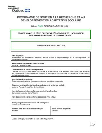 Bilan du projet Tic.pdf - Ãcole Jacques-Ouellette - Commission ...