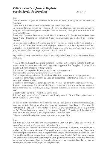 Lettre ouverte Ã  Jean-Baptiste