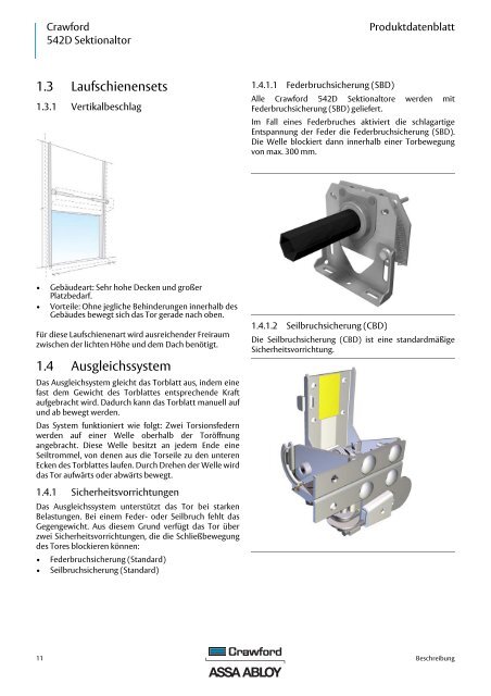 Crawford 542D Sektionaltor Produktdatenblatt - Crawford hafa GmbH