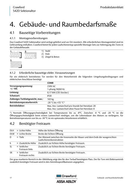 Crawford 542D Sektionaltor Produktdatenblatt - Crawford hafa GmbH