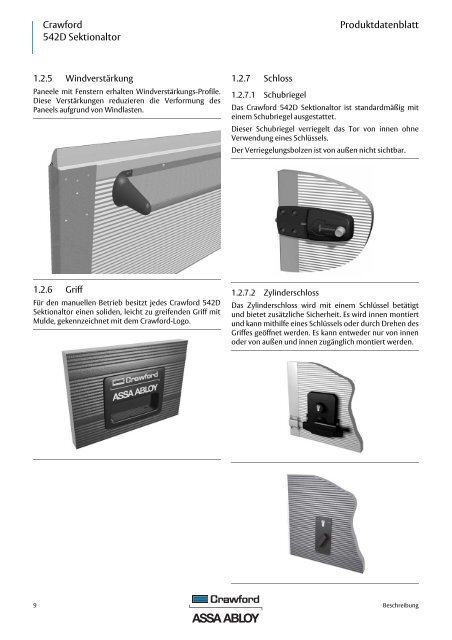 Crawford 542D Sektionaltor Produktdatenblatt - Crawford hafa GmbH