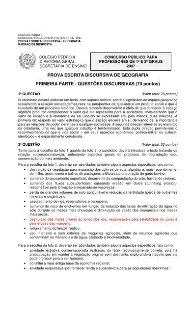 PROVA ESCRITA DISCURSIVA DE GEOGRAFIA ... - ColÃ©gio Pedro II