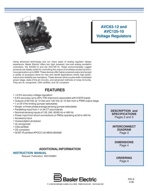 Vr63 4 Ul Vr63 4a Ul Static Basler Voltage Regulators