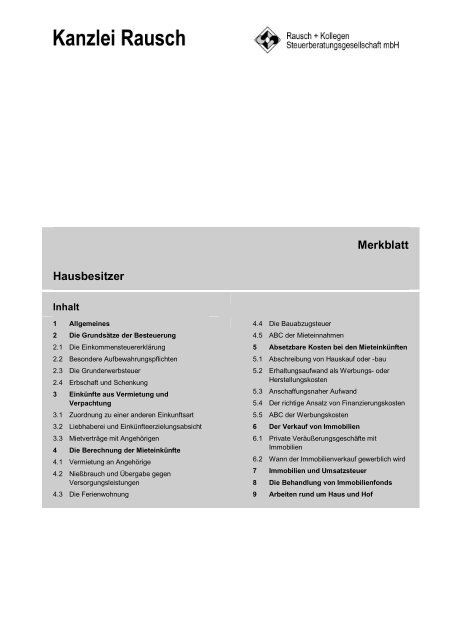 Merkblatt Hausbesitzer