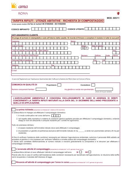 tariffa rifiuti - utenze abitative - richiesta di compostaggio - Ama