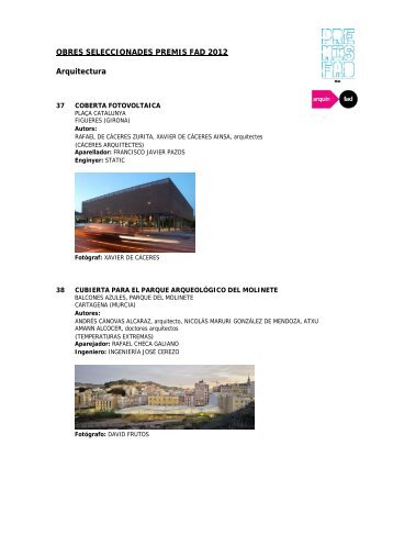 OBRES SELECCIONADES PREMIS FAD 2012 Arquitectura