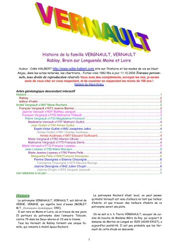 Histoire de la famille VERGNAULT, VERNAULT ... - Odile Halbert