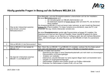 HÃ¤ufig gestellte Fragen in Bezug auf die Software MELBA 2.0: