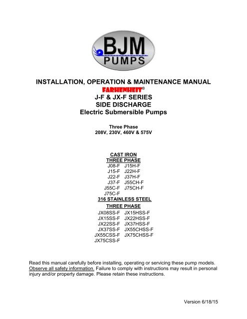 JF-Series Operation Manual - BJM Pumps