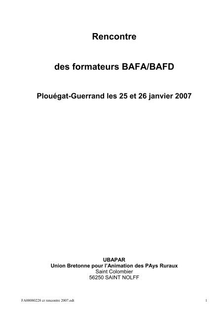 Rencontre des formateurs BAFA/BAFD PlouÃ©gat-Guerrand ... - Ubapar