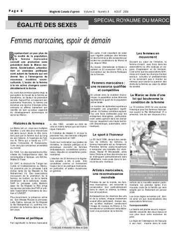 Femmes marocaines, espoir de demain (Suite ... - Maghreb Canada