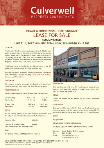 LEASE FOR SALE - Culverwell