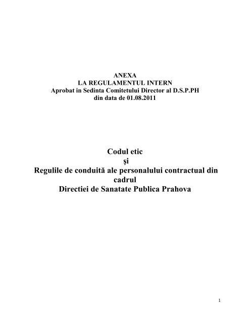 Codul Etic Si Regulile De ConduitÄƒ Ale Personalului Contractual Din