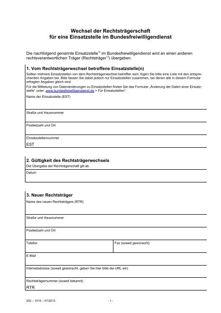 Formular - Wechsel der Rechtsträgerschaft - PDF