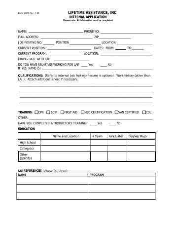 Internal Application Form - Lifetime Assistance