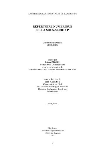 2 P Contributions directes - Archives dÃ©partementales de la Gironde
