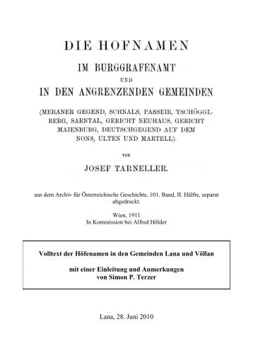 Josef Tarneller: Die Hofnamen im Burggrafenamt und ... - Archiv.Lana
