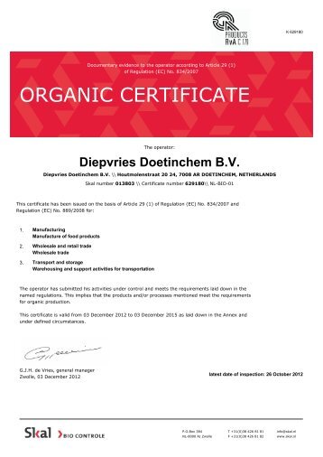 ORGANIC CERTIFICATE - Diepvries.com