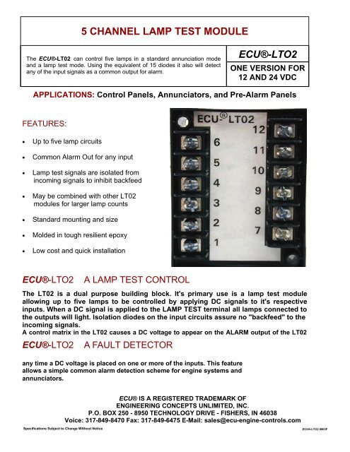 ecu®-lto2 5 channel lamp test module - Engineering Concepts ...