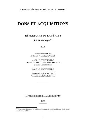 8 J Fonds Bigot - Archives dÃ©partementales de la Gironde