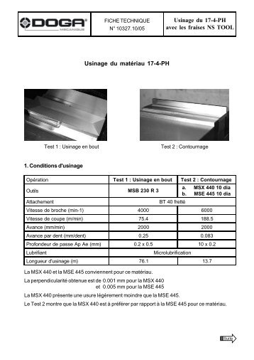 Usinage du 17-4-PH avec les fraises NS TOOL Usinage du matériau ...