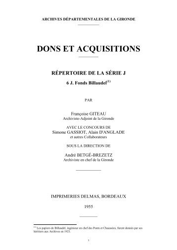 6 J Fonds Billaudel - Archives dÃ©partementales de la Gironde