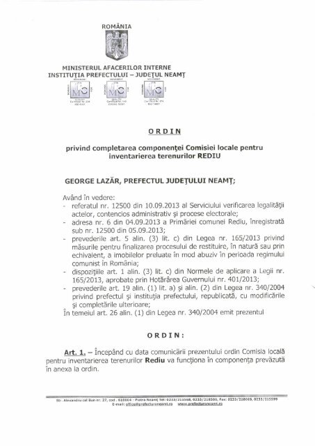 Ordinul Prefectului nr. 308 din 20.09.2013 ... - Prefectura Neamt