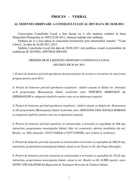 Proces Verbal Primaria Municipiului Galati