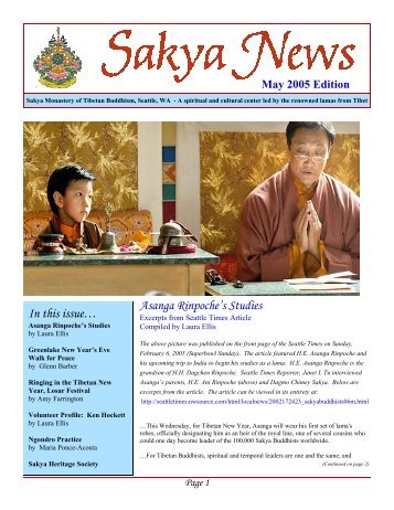 Sakya Newsletter: May 2005 - the Sakya Monastery of Tibetan ...