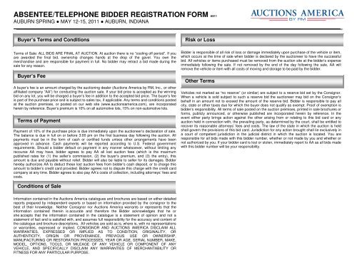 absentee/telephone bidder registration form as11 - Auctions America