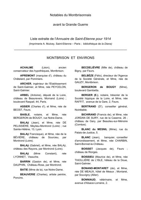 Notables du Montbrisonnais avant la Grande Guerre ... - Forez histoire