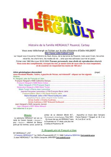 Histoire de la famille HERGAULT PouancÃ©, Carbay - Odile Halbert