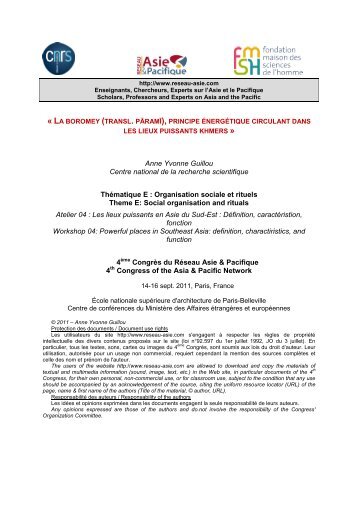 Anne Yvonne Guillou Centre national de la recherche ... - Réseau Asie
