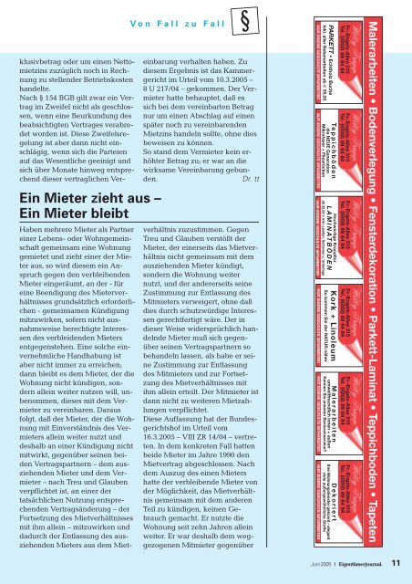 Ein Mieter bleibt - Eigentümerjournal