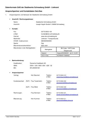 Datenformate GAS der Stadtwerke Schneeberg GmbH - Lieferant ...