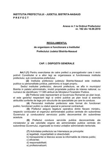 Regulamentul de organizare Åi funcÅ£ionare - Institutia Prefectului
