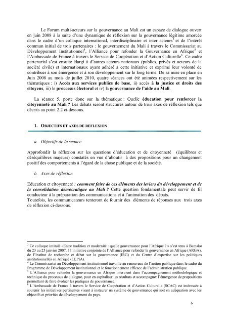 Forum multi-acteurs sur la gouvernance au Mali SÃ©ance 5 Â« Quelle ...