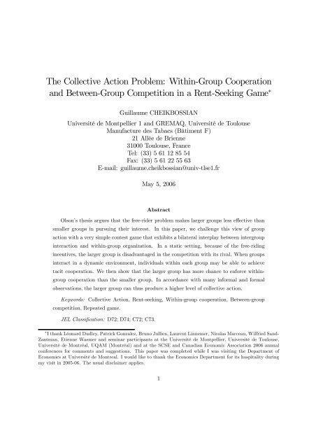 The Collective Action Problem: Within-Group Cooperation and ...