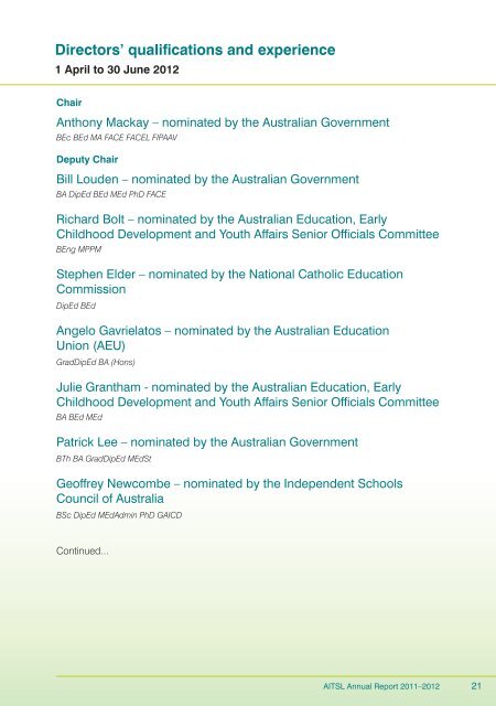 AITSL Annual Report 2011-12 - Australian Institute for Teaching and ...