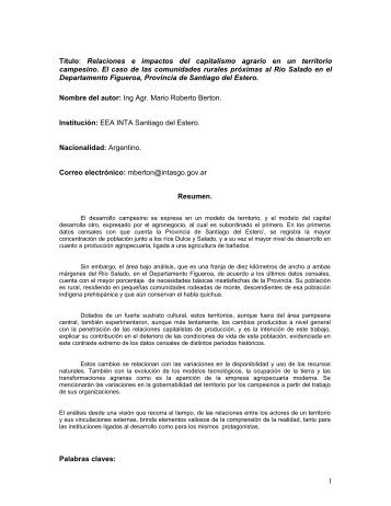 Relaciones e impactos del capitalismo agrario en un ... - aader.org.ar