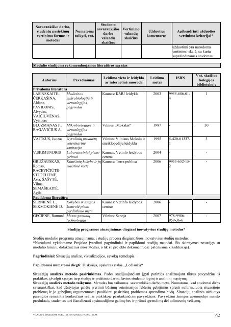 1 priedas - VIKO AgrotechnologijÅ³ fakultetas - Vilniaus Kolegija