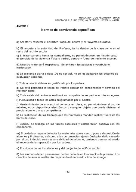 normas de convivivencia - Colegio Santa Catalina de Sena