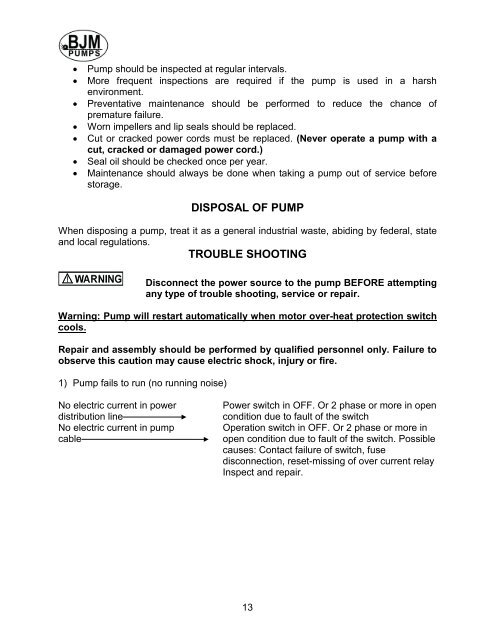 PGV-Series Operation Manual - BJM Pumps