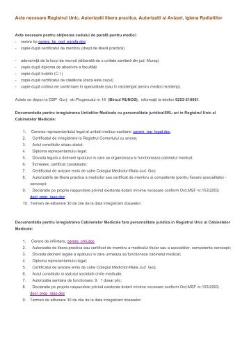 Acte necesare Registrul Unic, Autorizatii libera practica, Autorizatii si ...