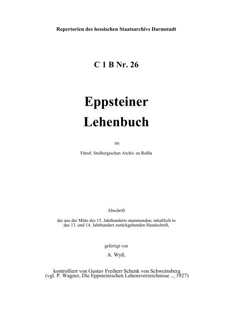 Eppsteiner Lehenbuch - Hessisches Archiv-Dokumentations - Hessen