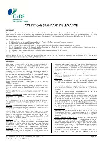 CONDITIONS STANDARD DE LIVRAISON - ES Energies Strasbourg