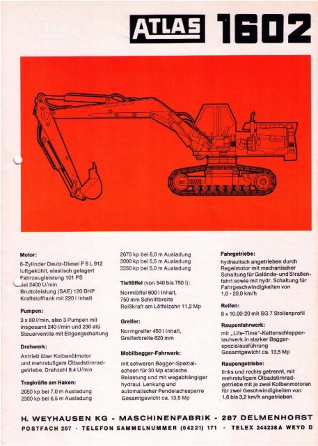 Technische Daten Prospekt AB 1602 von 1971 - ATLAS